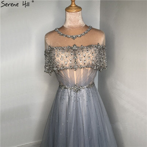 Wine Red Short Sleeves Sexy Evening Dresses 2025 Dubai Diamond Sequins O-Neck A-Line Formal Dress LA70352