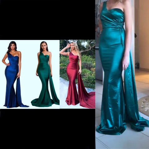 Wine Red Sleeveless Sexy Satin Evening Dresses 2025 One Shoulder Simple Mermaid Formal Dress LA70368