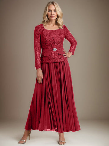 A-line Square Ankle-Length Chiffon Mother of the Bride Dress With Pleated