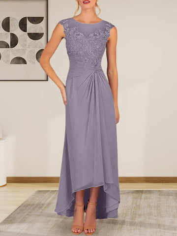 Vestido de gasa de encaje color champán, corte en A, escote redondo