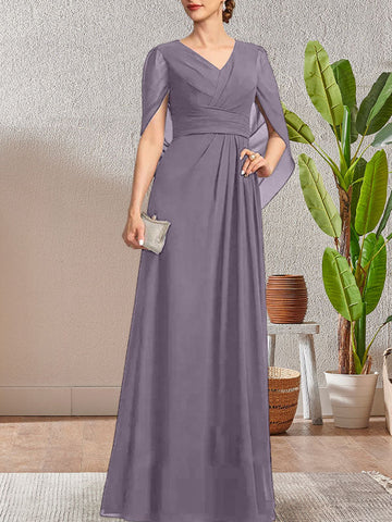 Dark Navy A-Line V-Neck Long Mother of Bride Dress