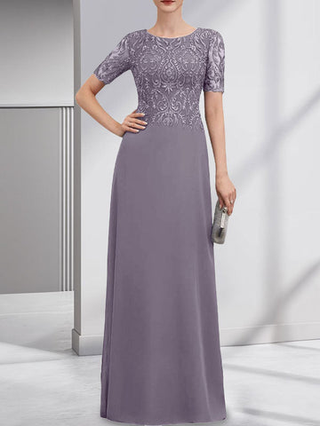 A-line Scoop Floor-Length Lace Chiffon Mother of the Bride Dress With Sequins