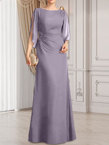 Vestido de corte recto/columna, largo hasta el suelo, de gasa, para la madre de la novia, con plisados ​​y cuentas.