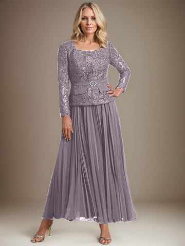 A-line Square Ankle-Length Chiffon Mother of the Bride Dress With Pleated