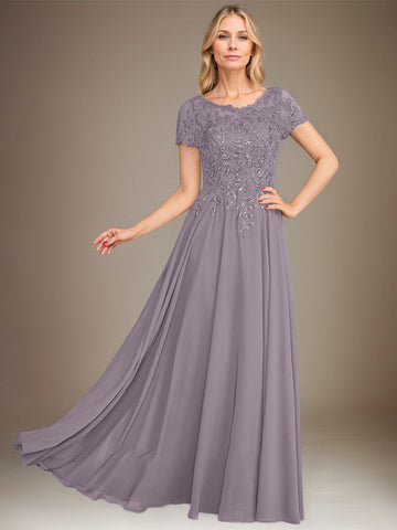 A-Line Scoop Floor-Length Chiffon Mother of the Bride Dress With Applique & Sequins