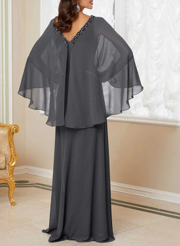 Vestidos de corte princesa/línea A para la madre de la novia con escote en V y pedrería 