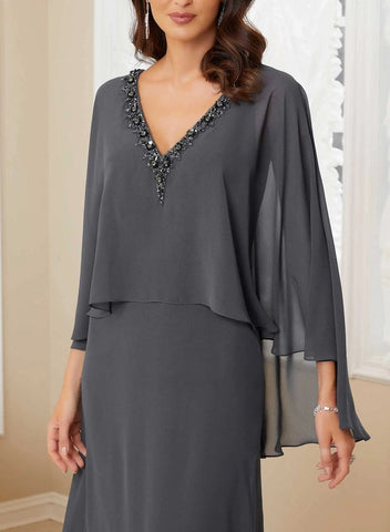 Vestidos de corte princesa/línea A para la madre de la novia con escote en V y pedrería 