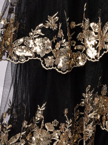 Satin Bow Waist Sparkly Lace Strapless Ruffle Tiered Prom Dress