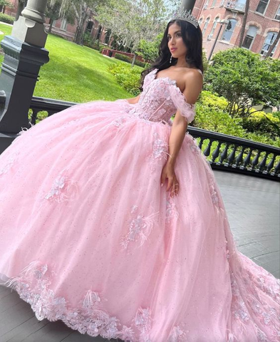 Robe de bal rose en tulle à épaules dénudées, robe de soirée pour les 16 ans Y2610