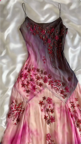 Precioso vestido de noche de gasa con tirantes finos y cuentas, estilo sirena, modelo Y8222