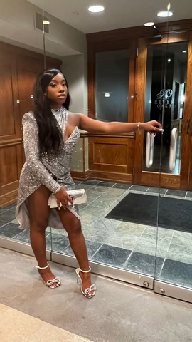 Vestido de fiesta de cumpleaños con lentejuelas plateadas, vestido de fiesta de bienvenida plateado Y5344