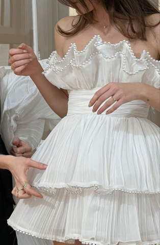 Robe de soirée courte blanche, robe de bal de fin d'année Y5971