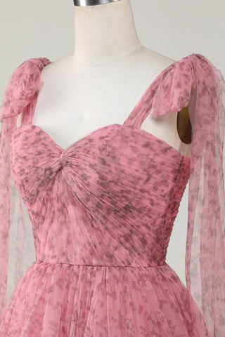 Vestido corto de tul estampado corte A color rubor