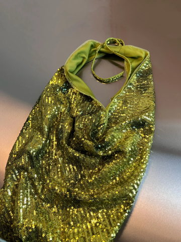 Magnifique robe de bal longue sirène à sequins, dos nu et col halter vert anthracite Y8647