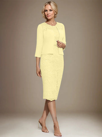 Sheath/Column Scoop Knee-Length Chiffon Lace Mother of the Bride Dress With Beading