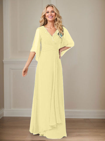 A-Line V-Neck Long Sequins Chiffon Mother Dress
