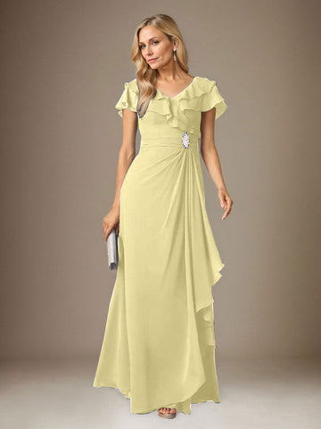 Stormy A-Line V-Neck Ruched Chiffon Dress