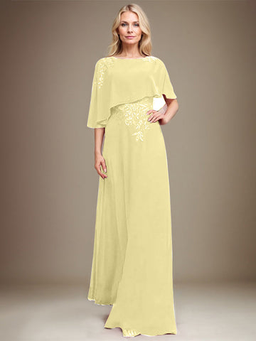 A-line Scoop Floor-Length Chiffon Lace Mother of the Bride Dress With Sequins Beading
