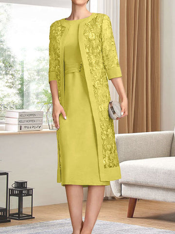 Vestido de gasa corte recto/columna hasta la rodilla para la madre de la novia con lentejuelas plisadas