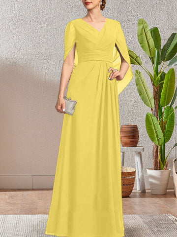 Dark Navy A-Line V-Neck Long Mother of Bride Dress