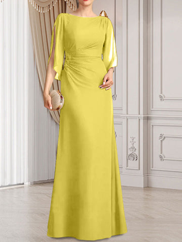 Vestido de corte recto/columna, largo hasta el suelo, de gasa, para la madre de la novia, con plisados ​​y cuentas.