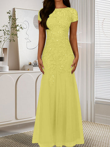 Dark Navy Mermaid Scoop Sequins Tulle Dress