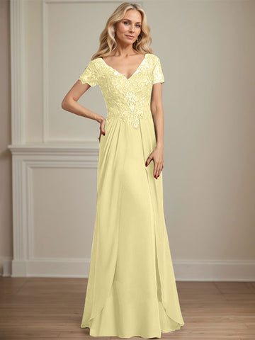 A-line V-Neck Floor-Length Chiffon Lace Mother of the Bride Dress