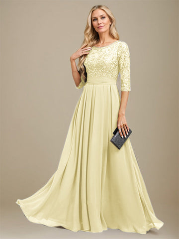 A-Line Scoop Floor-Length Lace Chiffon Mother Of the Bride Dress With Sequins Applique