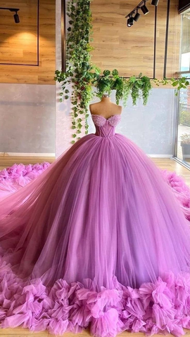 Vestido de baile de tul con escote corazón para quinceañera Y5821