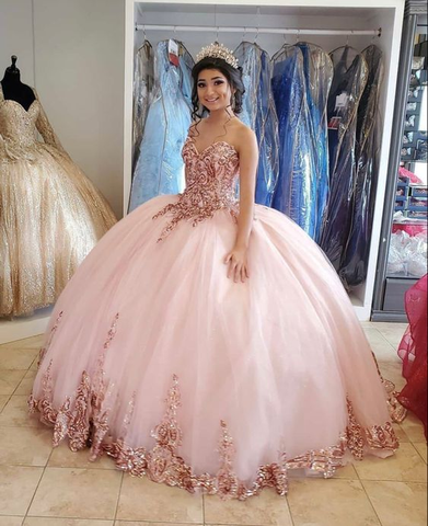 Robe de bal rose à décolleté cœur, robe de quinceañera en tulle, robe de princesse Y6475