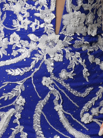 Sexy Deep V-Neck Sheer Embroidery Mermaid Prom Dress