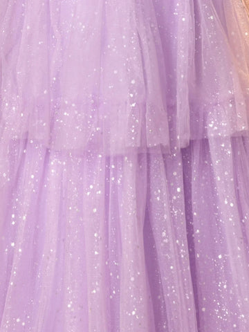 Off Shoulder Sparkly Lace Embroidery Layered Ball Gown Prom Dress