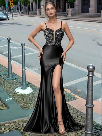 Sparkly Deep V-neck Prom Dress long with Slit