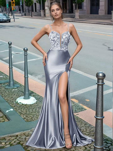 Sparkly Deep V-neck Prom Dress long with Slit