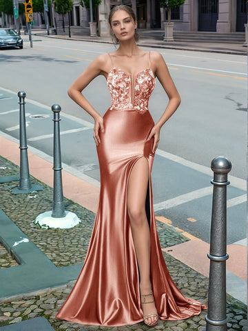Sparkly Deep V-neck Prom Dress long with Slit