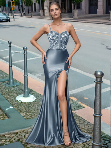 Sparkly Deep V-neck Prom Dress long with Slit