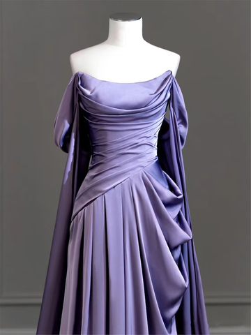 Robe de bal longue en satin violet sobre, robe de soirée violette Y2589