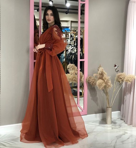 Vestido de noche largo de tul corte A, estilo gala, modelo Y5563