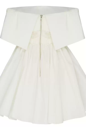 Robes de bal blanches mini à épaules dénudées, coupe trapèze, S4014