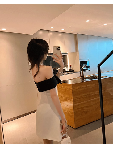 Robe de cocktail sexy, robe de soirée courte chic avec nœud papillon Y1894