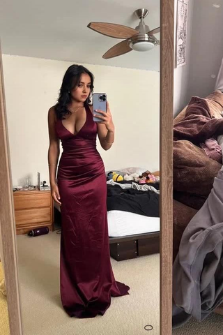 Vestido largo de noche formal para mujer, color verde azulado, con tirantes en la espalda, de satén, sin mangas, modelo Y2928