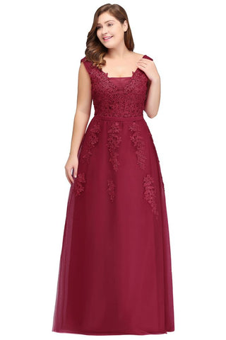 A-Line Bateau Long Plus size Sleeveless Evening Dresses with Appliques