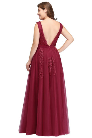 A-Line Bateau Long Plus size Sleeveless Evening Dresses with Appliques