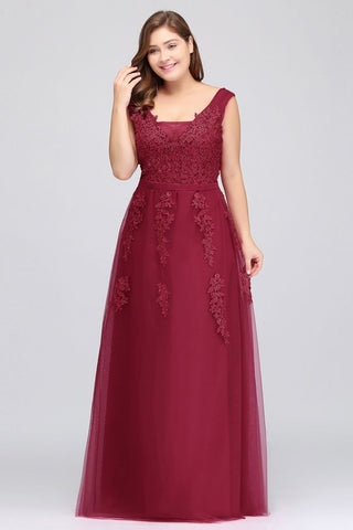 A-Line Bateau Long Plus size Sleeveless Evening Dresses with Appliques