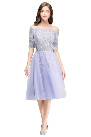A-line Bateau Tulle Prom Dress with Appliques