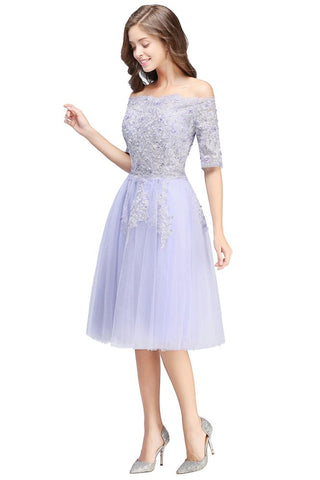 A-line Bateau Tulle Prom Dress with Appliques