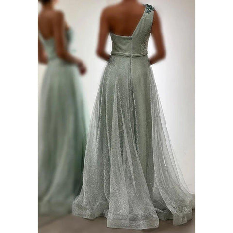 A-Line Charming One Shoulder Tulle Sleeveless Formal Party Prom Dress