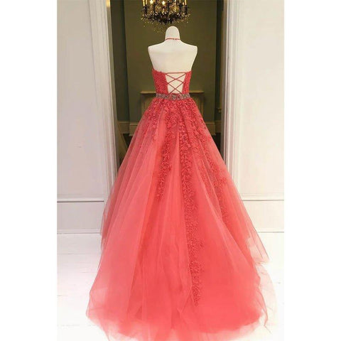 A-line Chic Halter Tulle Appliques Long Prom Dress Formal Evening Gowns