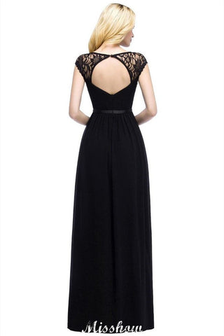 A-Line Chiffon Bridesmaid Dresses Scoop Cap Sleeves Wedding Party Dress