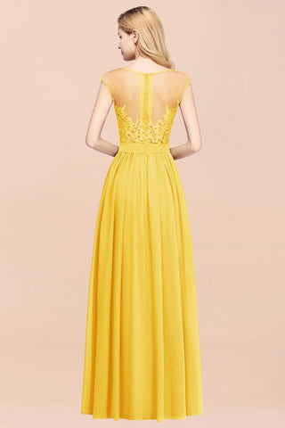 A-line Chiffon Lace Jewel Sleeveless Floor-Length Bridesmaid Dresses with Appliques